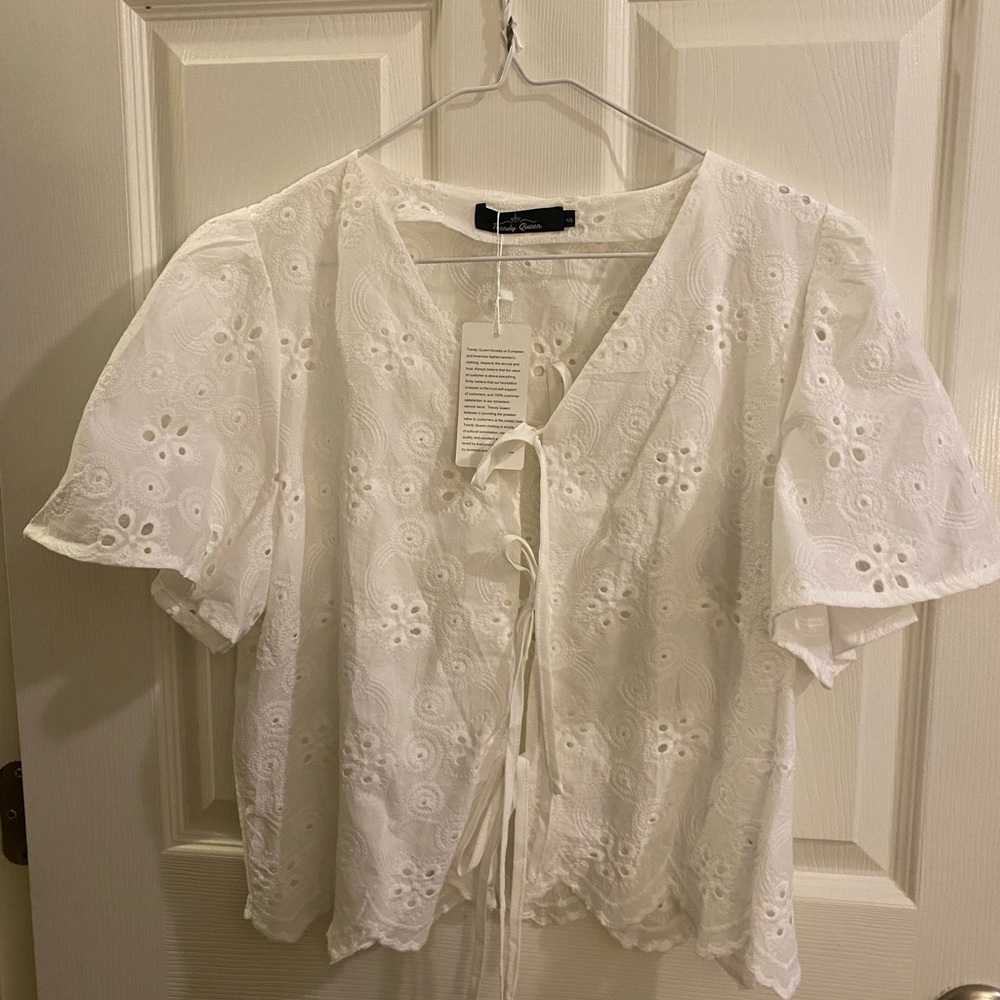 Chic White Eyelet Lace Blouse
